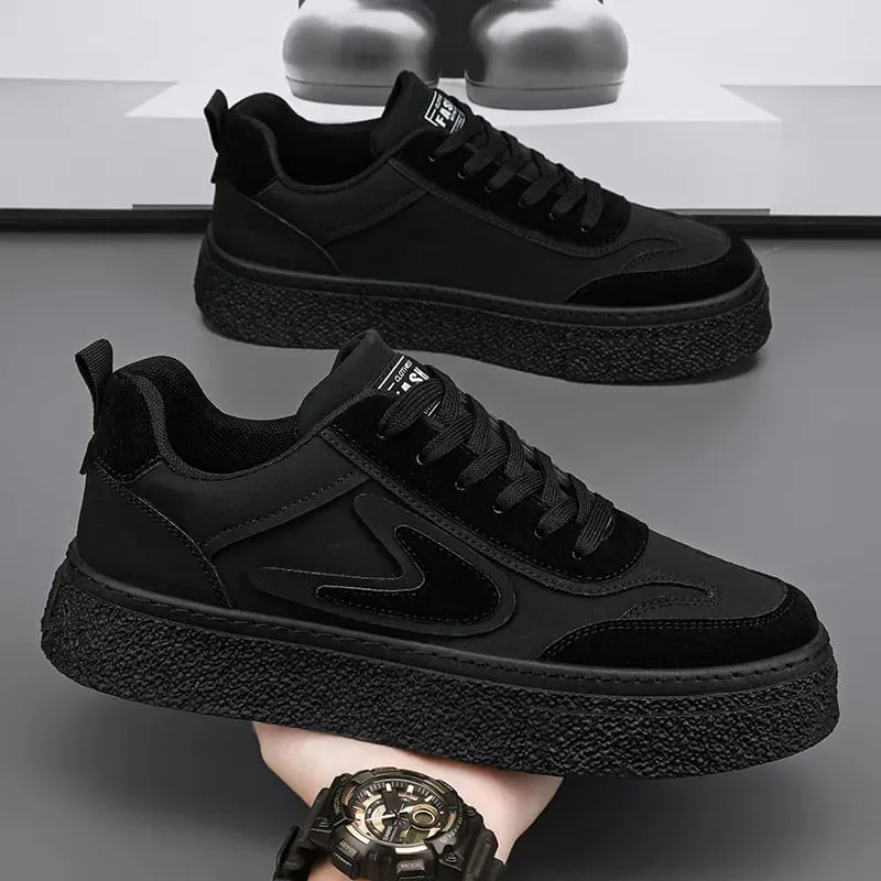 Fashion Leather Sneakers Men's Flat Breathable Vulcanized Shoes Outdoor Leisure Wear-resistant Platform Shoes Zapatillas Hombre