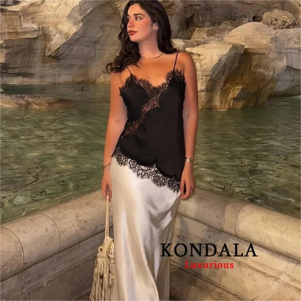 Sexy Chic Black Lace Cami Tops Women V Neck Patchwork Sleeveless Y2K Girl Top Fashion 2025 Summer Fall Holiday Beach Top — image 2
