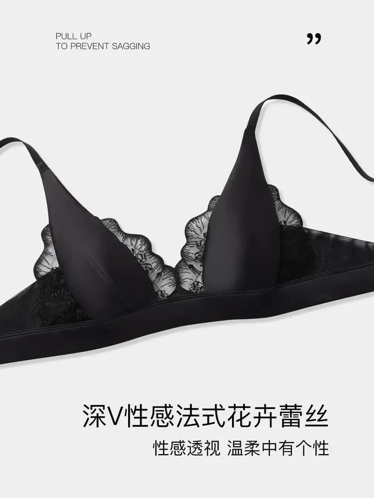 Reggiseno estivo sexy Sin Aros Lingerie francese Encaje Triangulo Pecho Pequeño Bralette Suave Puro Deseo Saten MOYISU 32-38-S-XL AB — image 4