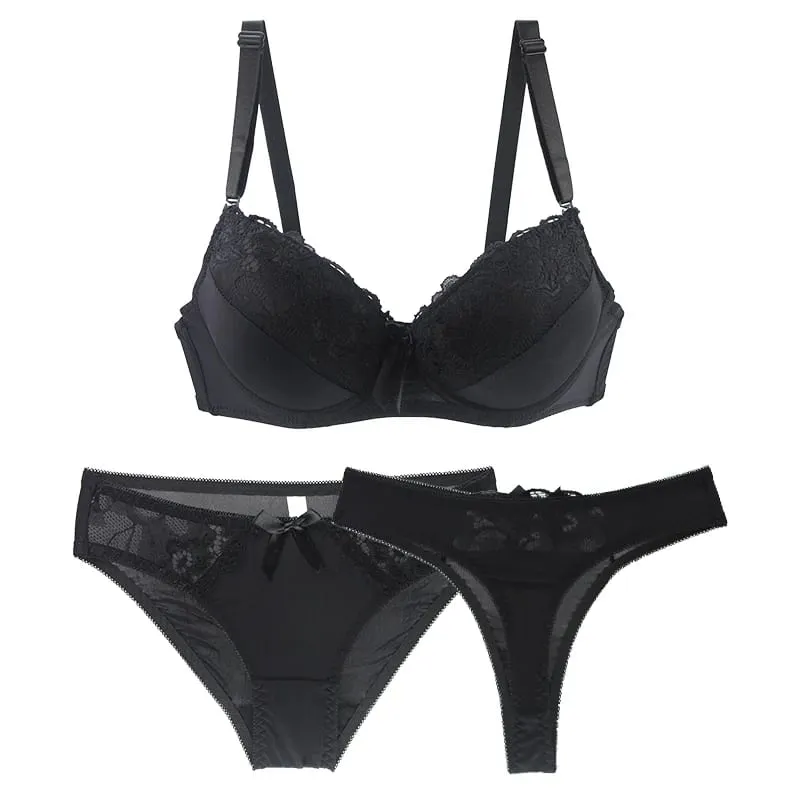 2025 New Sexy Bras Set Embroidered Lace Push Up 2 Piece Underwear For Women Plus Size White Black Beige Blue Red Purple Lingerie — image 1