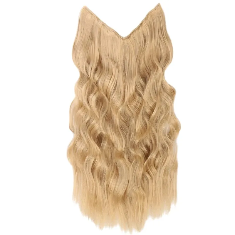 Black Halo Hair Extensions with Invisible Wire Adjustable Size 22inch Long Synthetic Wavy Curly Hairpieces for Women No Clip — image 21