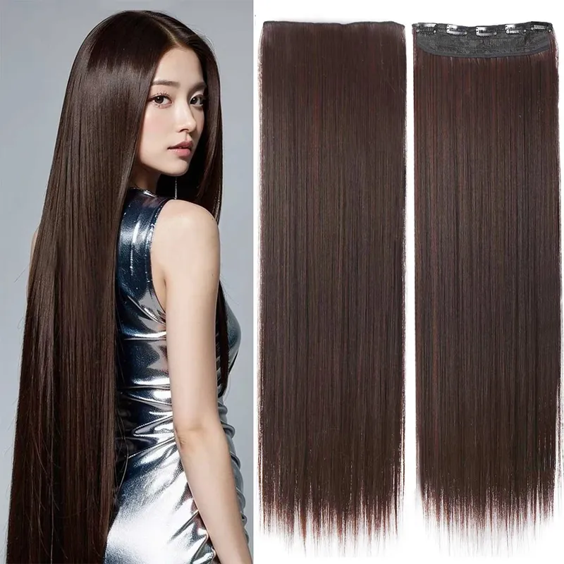 WTB Synthetic 100cm 5 Clip In Hair Extension Heat Resistant Long Straight Black Fake Hairpiece for Women Natural Fake Hair 5 Siz — image 13