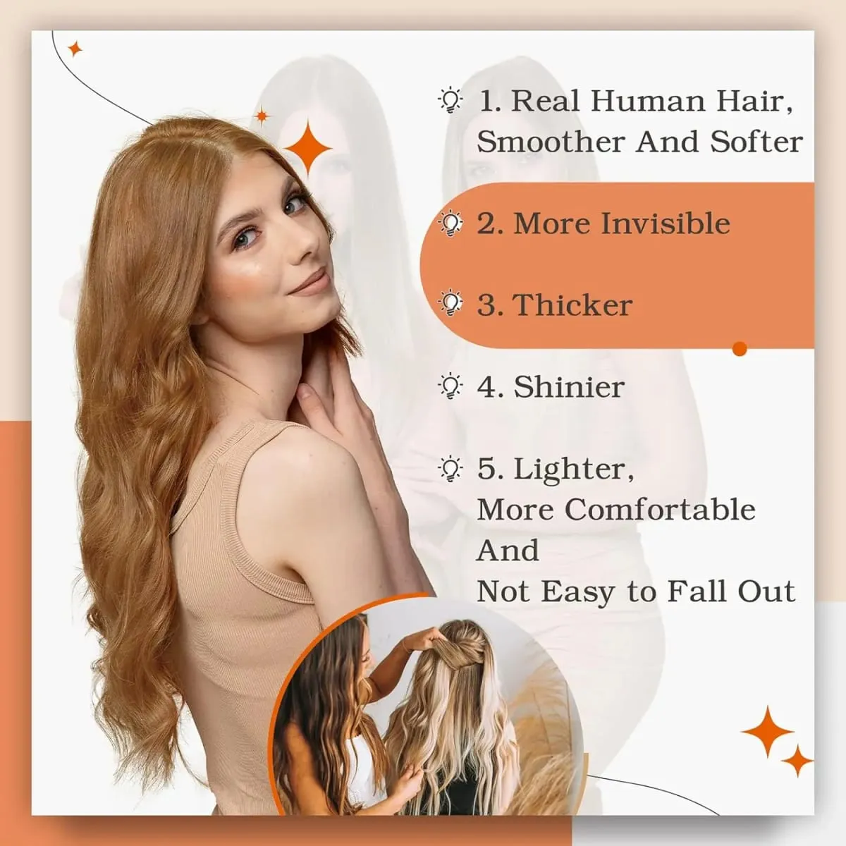 Full Shine Tape in Human Hair Extensions Invisible Straight Double Sided #330Copper Comfortable Silky Natural Tape ins For Women — image 5