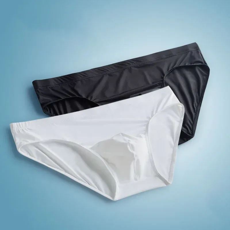 2pcs Ice Silk Men Bulge Pouch Briefs Silk Smooth Nylon Underwear Low Waist U Convex Male Panties Europe Size M-XXL — image 4
