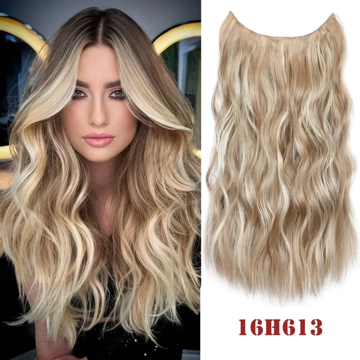 Invisible Wire Hair Extension Wavy Curly Synthetic Hairpiece Long 20Inch Fish Line Hair With 2 Clip-In One Piece For White Woman — image 12
