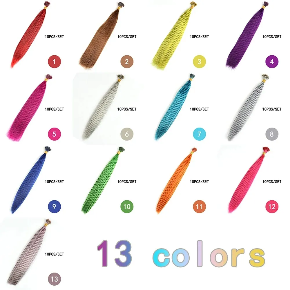 Synthetic Colored Feather Hair Extensions 16Inch 10 Pieces/Pack Blue Purple For Women Zebra Line Feather Hairpiece — image 7
