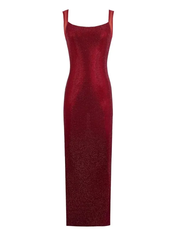 Sexy Square Collar Mesh Patchwork Diamonds Long Dress Women Backless Shiny Rhinestone Slim Dresses Evening Party Cocktail Gowns