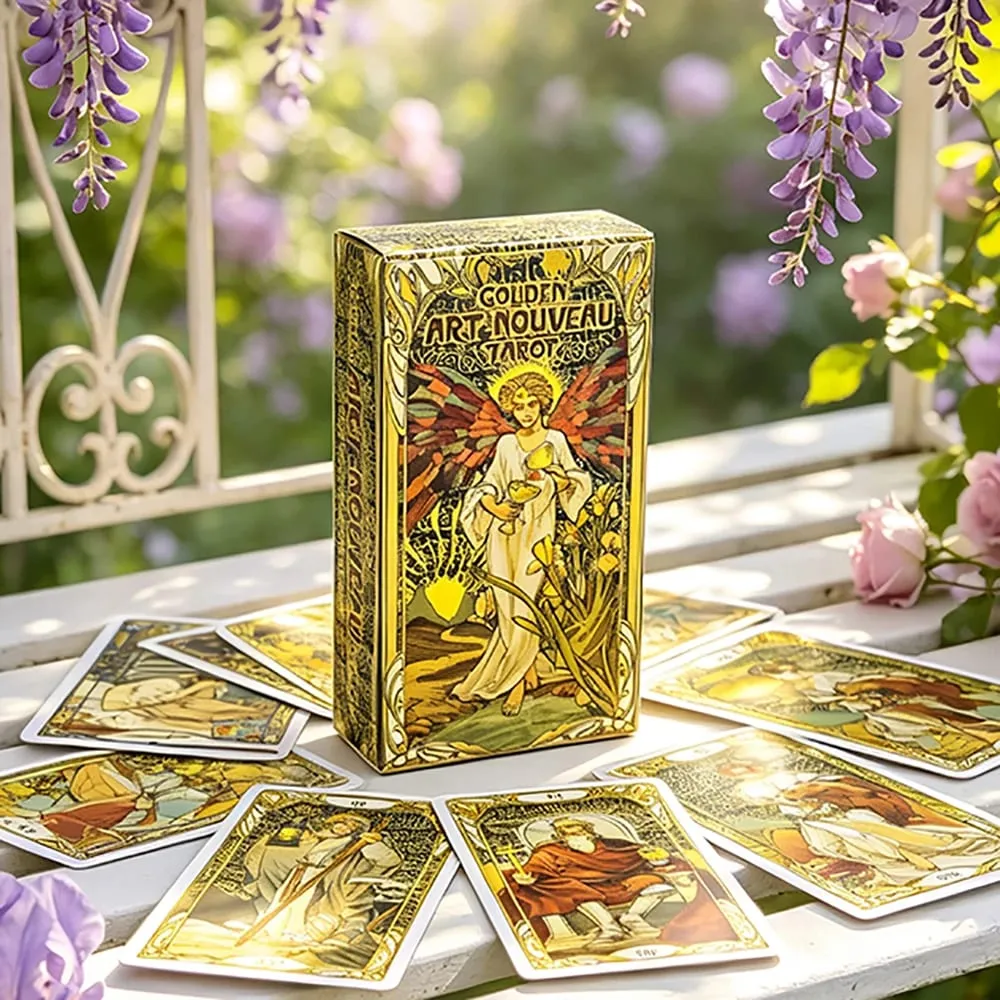 Golden Art Nouveau Tarot 78‑Card Deck Art Nouveau Vintage Style Tarot Cards Divination Fortune‑Telling Board Games Card Game — image 2