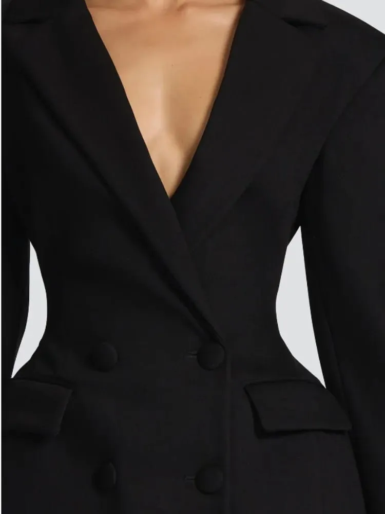 Bayan Katı Bel Cinching Blazer Elbise Moda Tam Kollu Yaka V Yaka Kruvaze Ince vestidos 2026 Ofis Sokak Elbisesi
