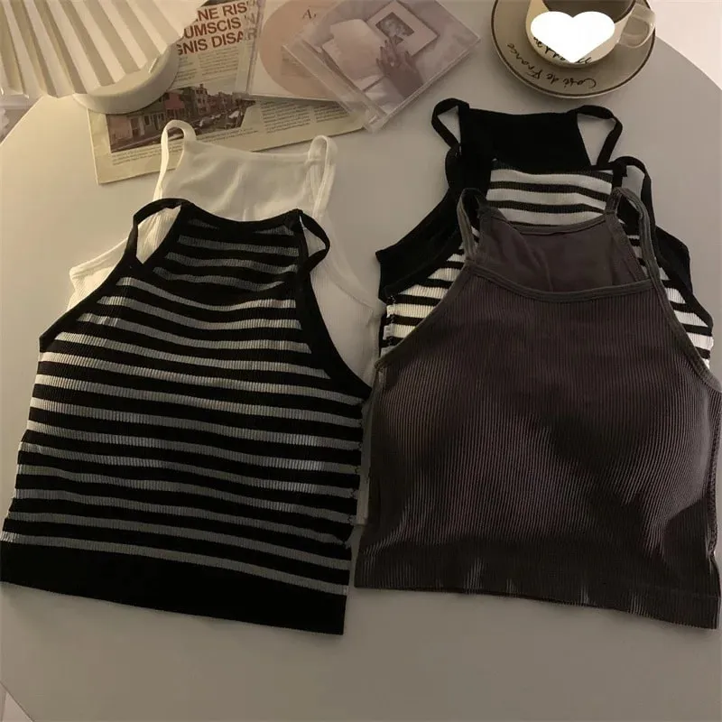 Women Spaghetti Strap Striped Tank Top Sleeveless Backless Summer Y2K Going Out Ribbed Cami Crop Tops — image 10
