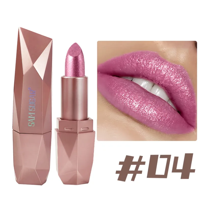 Diamond Glitter Lipstick Long Lasting Waterproof Moisturizing Highly Pigmented Metallic Shine Pearlescent Non Stick Cup Lipstick