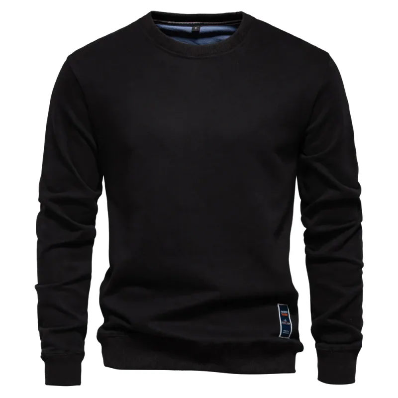 Cotton-blend Mens Crew Neck Solid Color Sweatshirts Pullover Casual Sport Sweatshirt for Men — image 1
