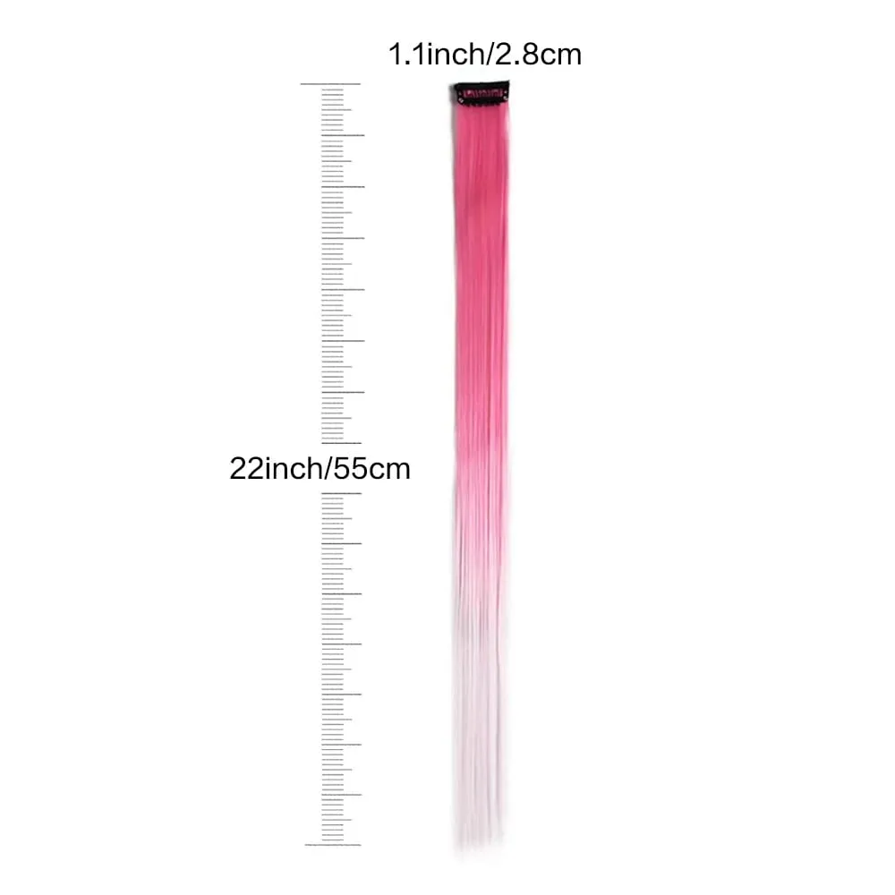6pcs/pack Colored Party Highlights Clip in Hair Extensions for Girls 22 inches Multi-colors Straight Hair Synthetic Hairpieces — image 3
