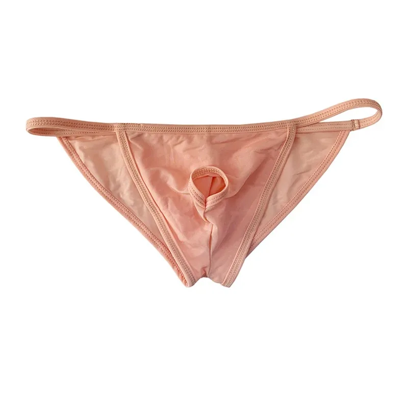 Celana Dalam Seksi Pria Celana Dalam Sutra Es Ultratipis Pakaian Dalam Bikini Belah Ganda dengan Celana Dalam Desain U-cembung Yang Dipersonalisasi Lubang