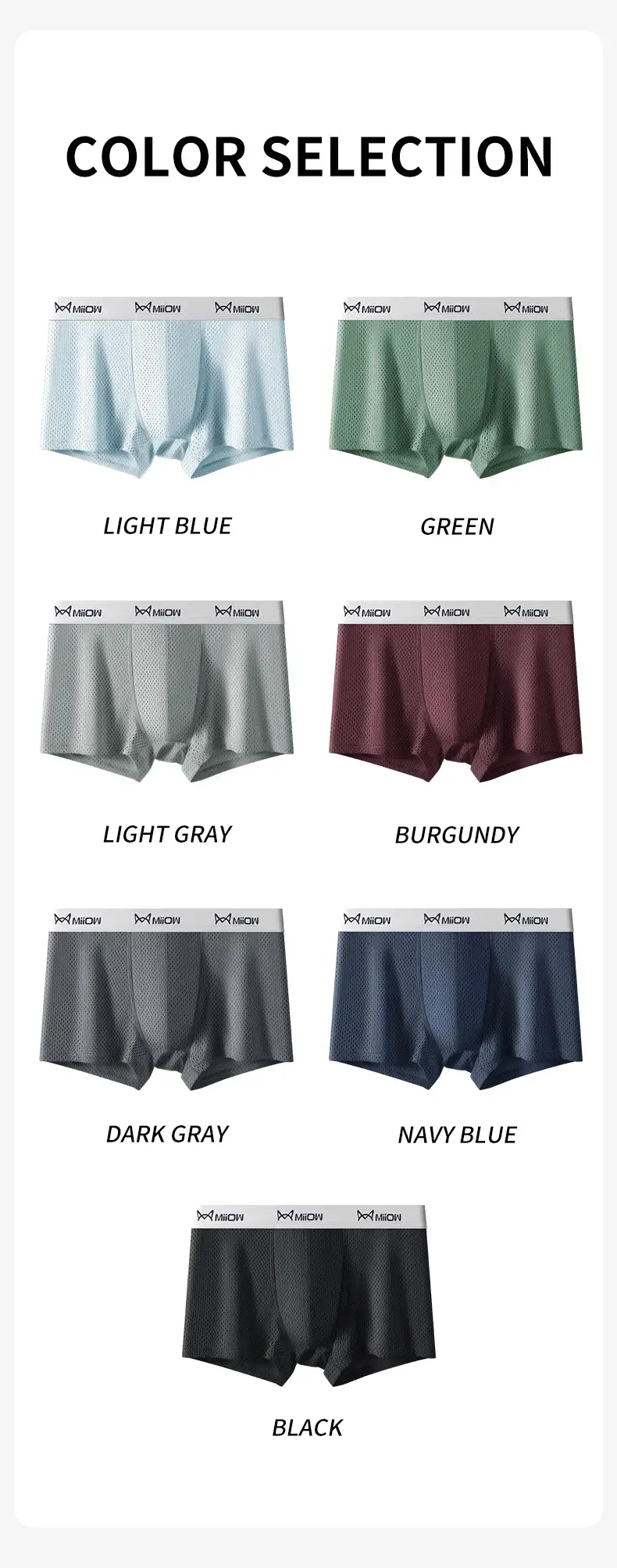MiiOW 3Pcs Ice Silk Men's Underwear Boxers Breathable Mesh Mens Underpants 7A Antibacterial Cotton Crotch Man Panties Boxers — image 10