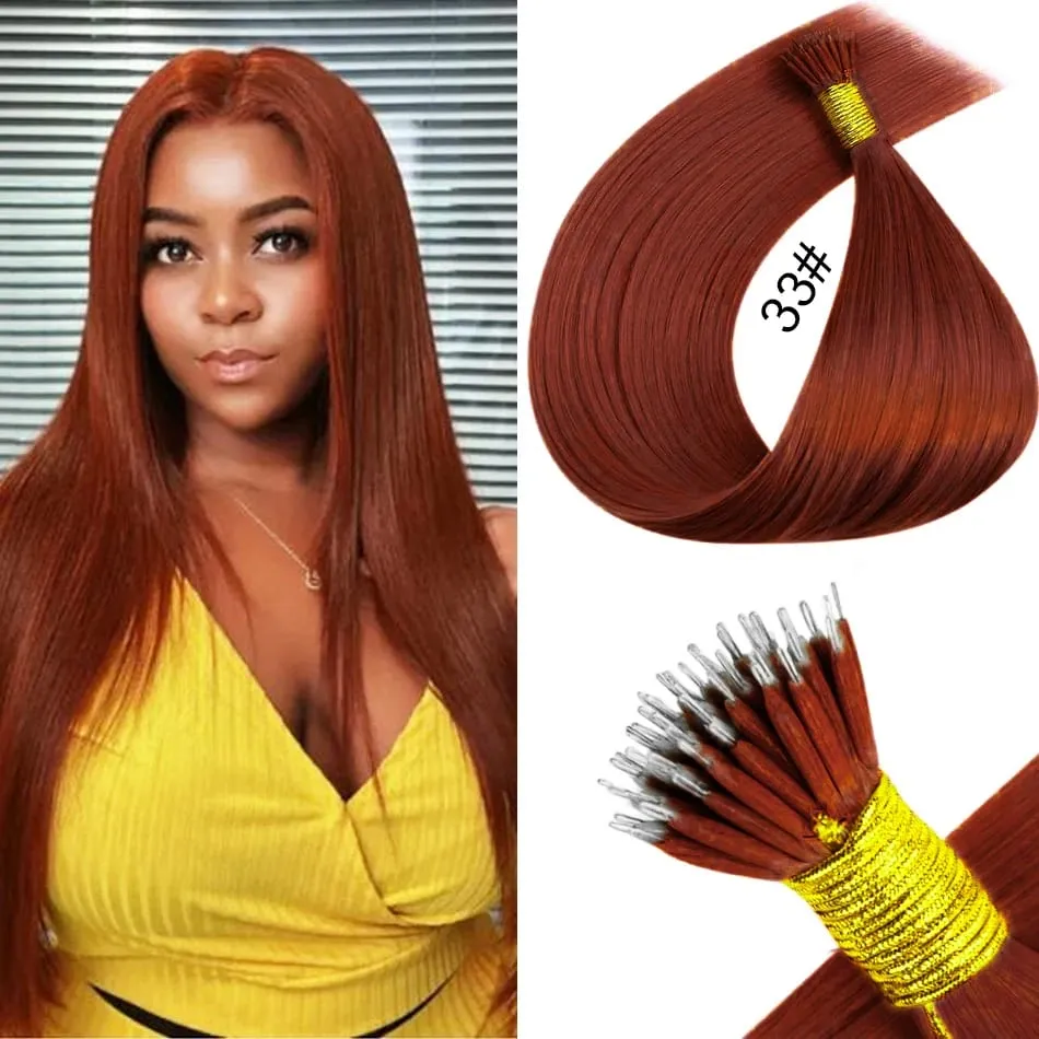 Nano Rings Hair Extension Real Human Hair Invisible Mini Silicone Beads Black Brown Blonde Microlink 100% Human Hair Extensions — image 16