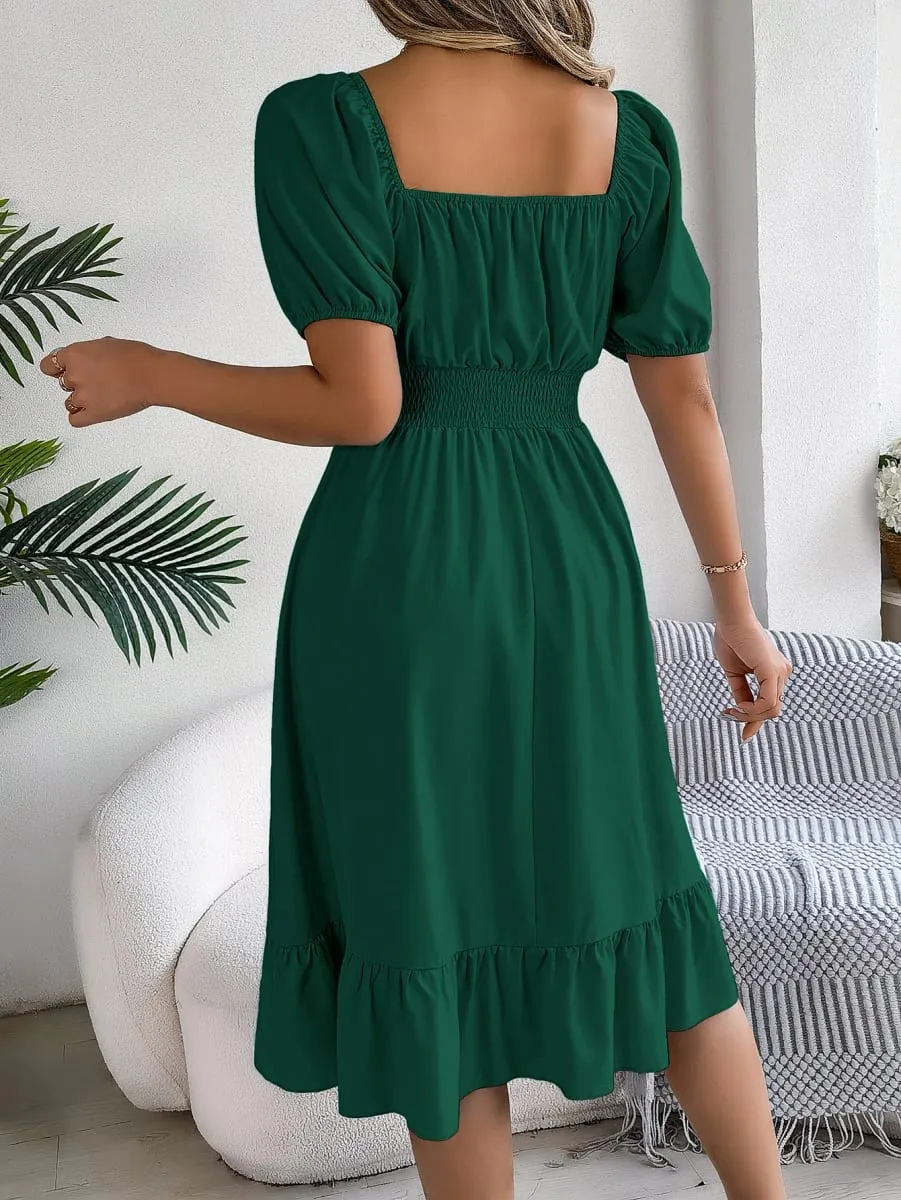 Spring Summer Elegant High Waisted Dress Square Neck Short Sleeved Ruffled Edge Long Dresses 2026 Valentine's Day Woman Clothing — image 3