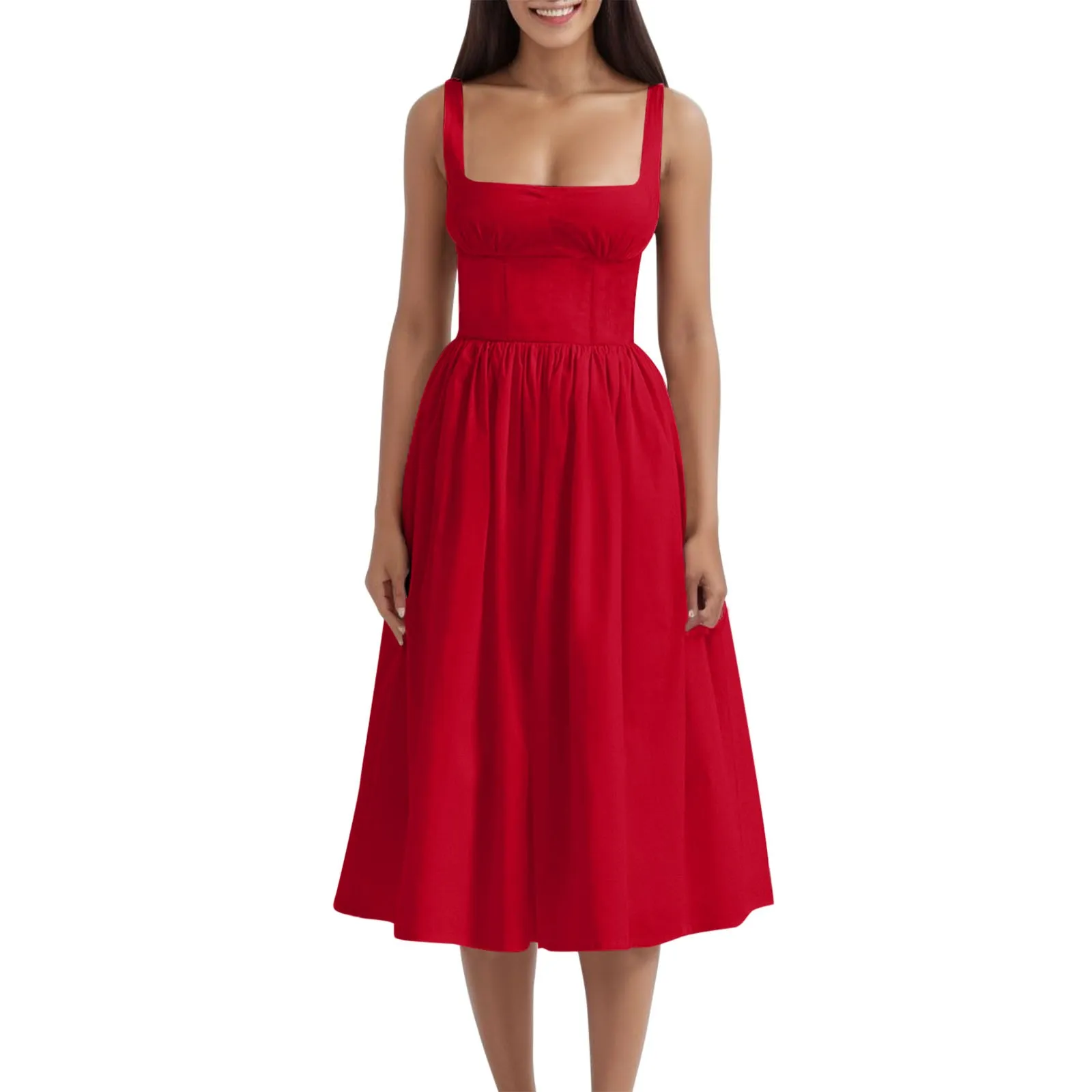 Elegant Square Collar Summer Dresses for Women Sexy Spaghetti Strap Holiday Beach Sundress Corset Bandage Party Long Dress Robe — image 1