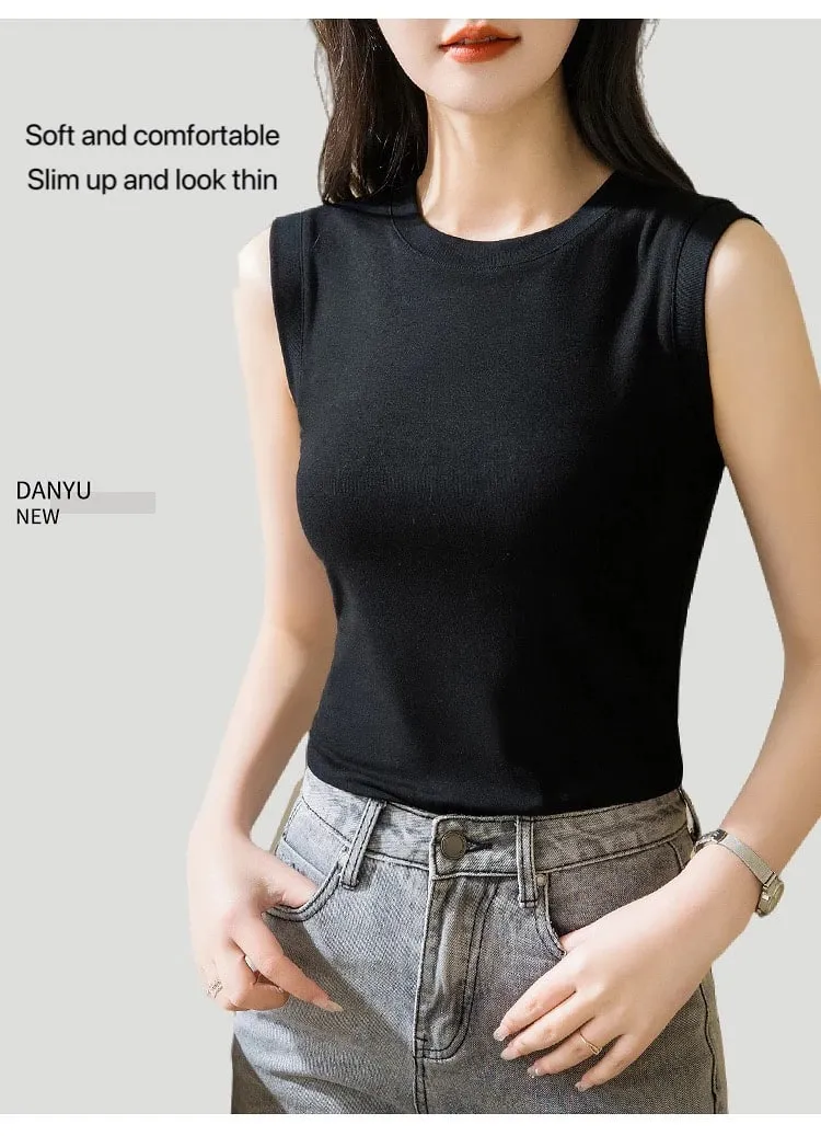 1pcs Spring Summer Women Knitted Tank Tops Girl Thin Tops Lady Basic Casual Tank Tops Round Collar Tees Sleeveless Top M~3XL — image 9