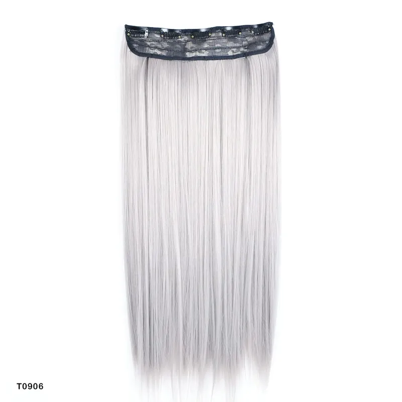 Clip in One Piece Wavy Synthetic Hair Extension Long Straight Synthetic Black Gray Color GreyHairpieces — image 10