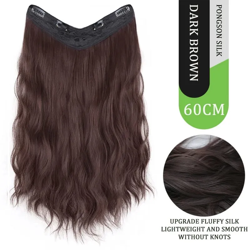 U Part Hair Extensions Synthetic Curly Wave Clips in Hair Extensions One Piece 3/4 Full Head Half Wig Straight Thick Hairpiece — image 17