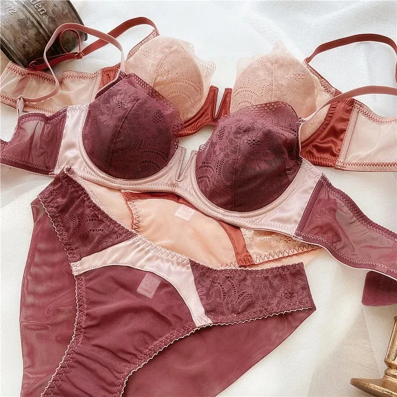 Summer Women Underwear Sexy Lace Deep V Push Up Bra Set Comfortable Underwie Bralette Female Plus Size Thin C D E Cup Lingerie — image 1