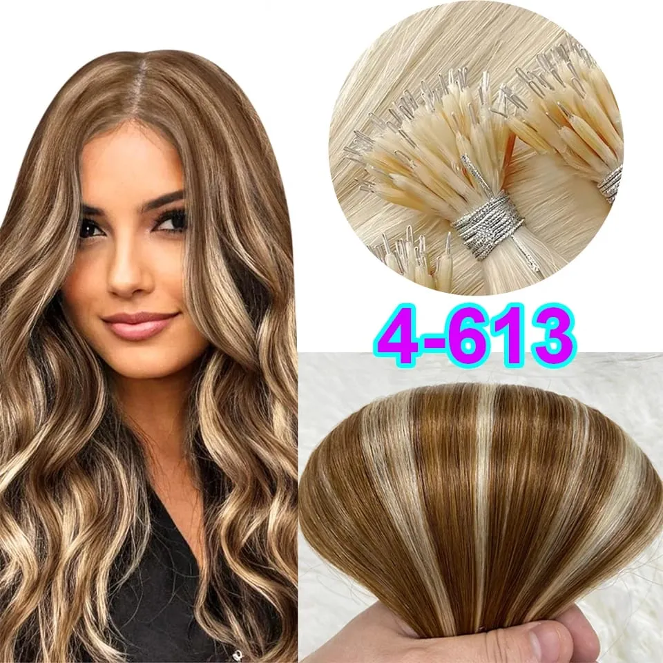 Nano Rings Hair Extension Real Human Hair Invisible Mini Silicone Beads Black Brown Blonde Microlink 100% Human Hair Extensions — image 22