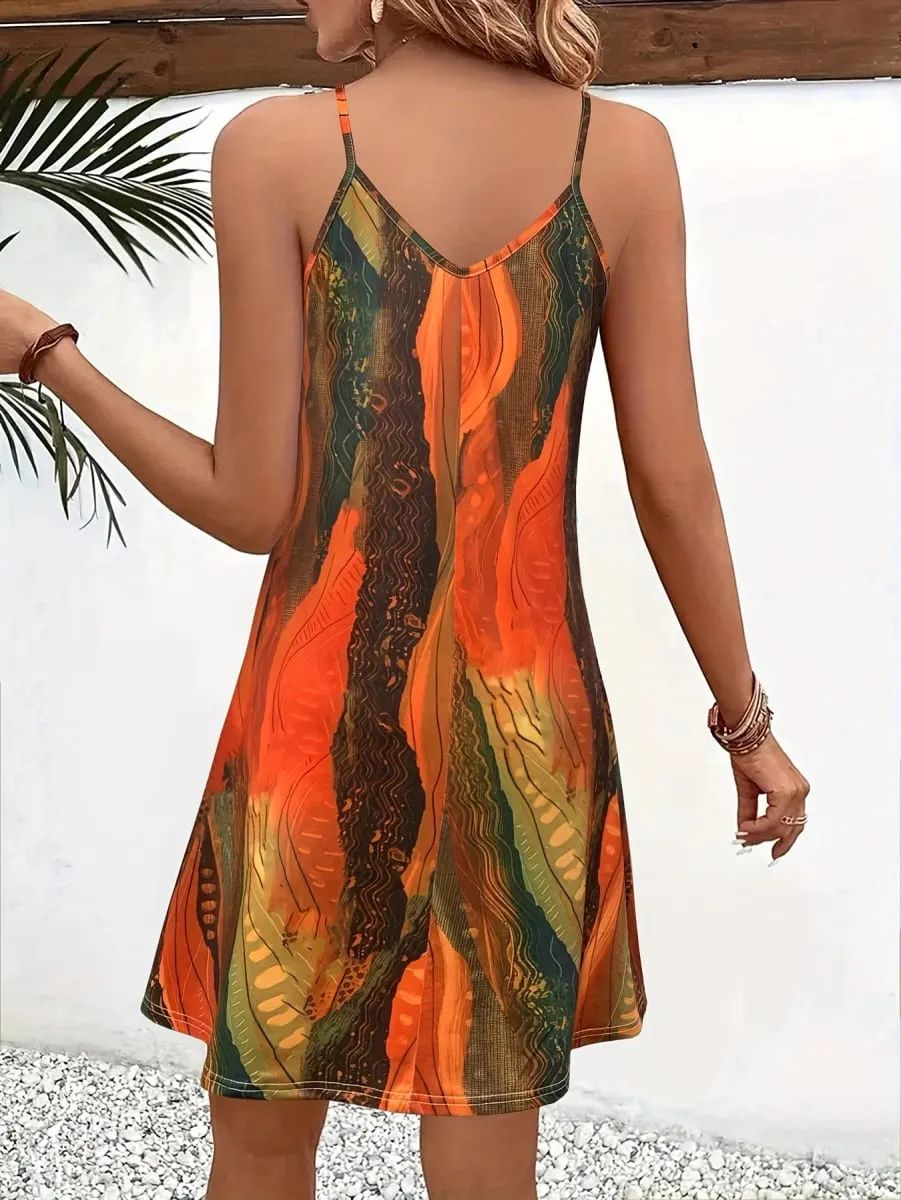 Women's Summer Spaghetti Strap Dress Colorful Abstract Print Ideal Vacation Outfits Flowy Casual Dress Must - Have Clothes — image 3
