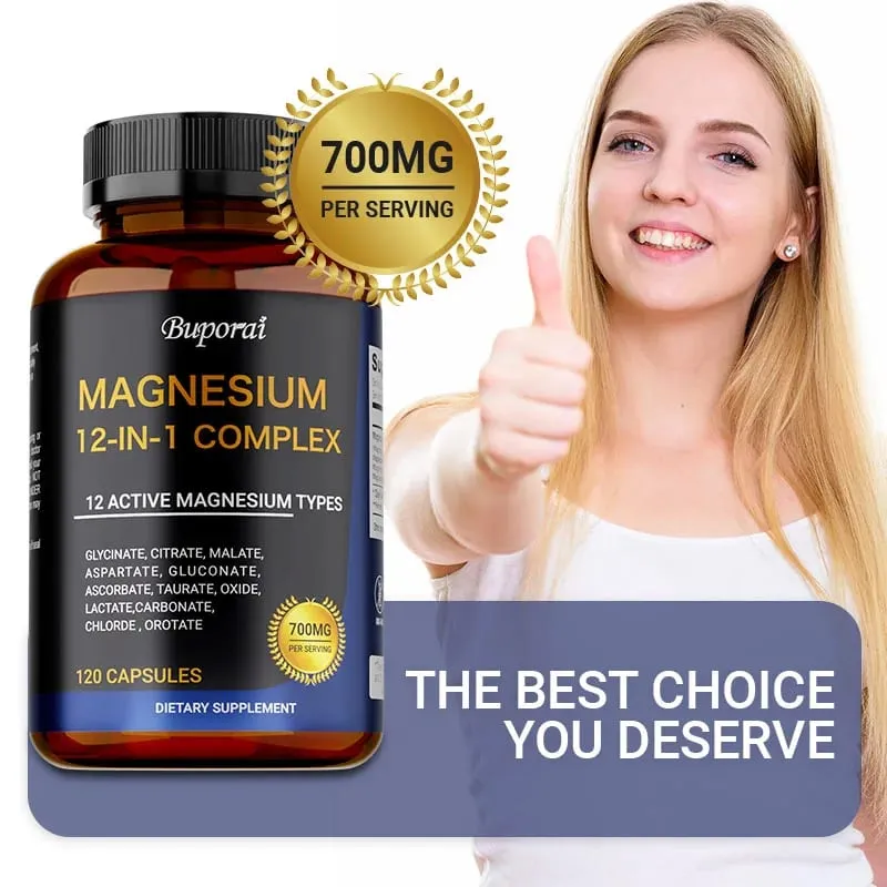 Magnesium Complex Capsules - Support Muscle Bone Heart Health Improve Sleep Stress & Anxiety Relief - Dietary Supplement