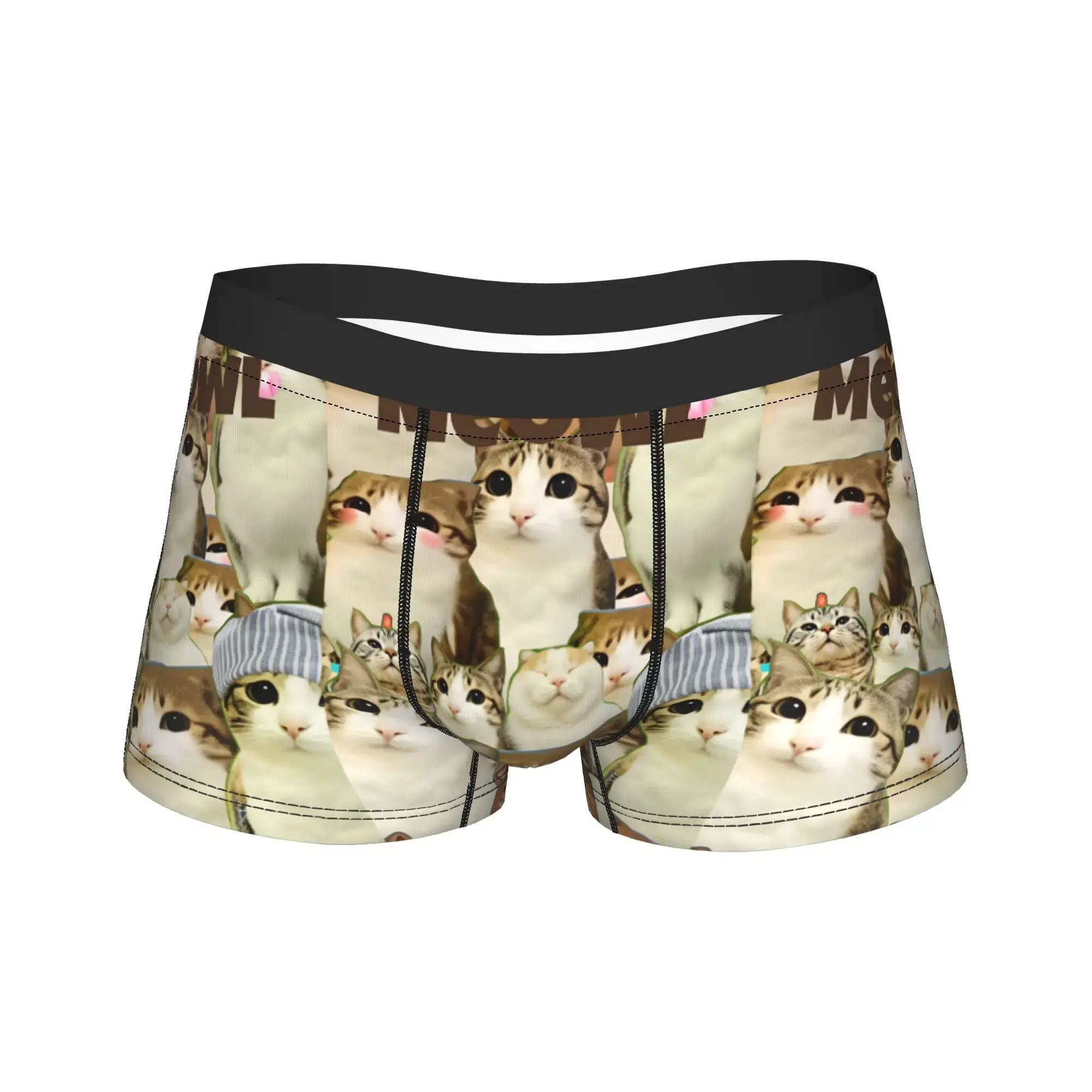 Meowl gato coruja bonito animais de estimação adesivos roupa interior confortável calcinha alfândega boxer breve para homens 3d bolsa tronco grande — image 1