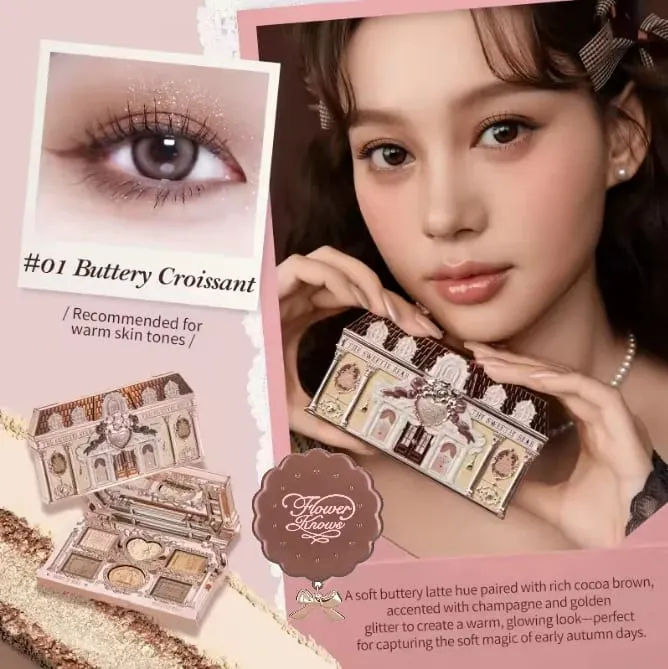 Flower Knows Bunny Garden Collection 6-Color Makeup Eyeshadow Contour Palette Eye Brush Puff Set Eye Glitter Korean Makeup Kit — image 11