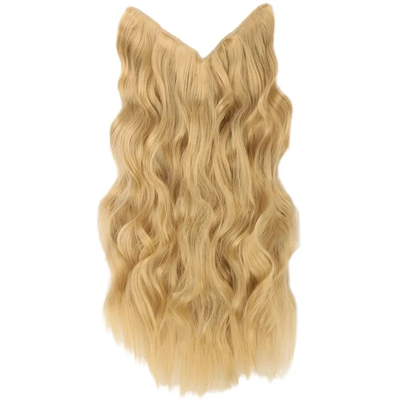 Black Halo Hair Extensions with Invisible Wire Adjustable Size 22inch Long Synthetic Wavy Curly Hairpieces for Women No Clip — image 20