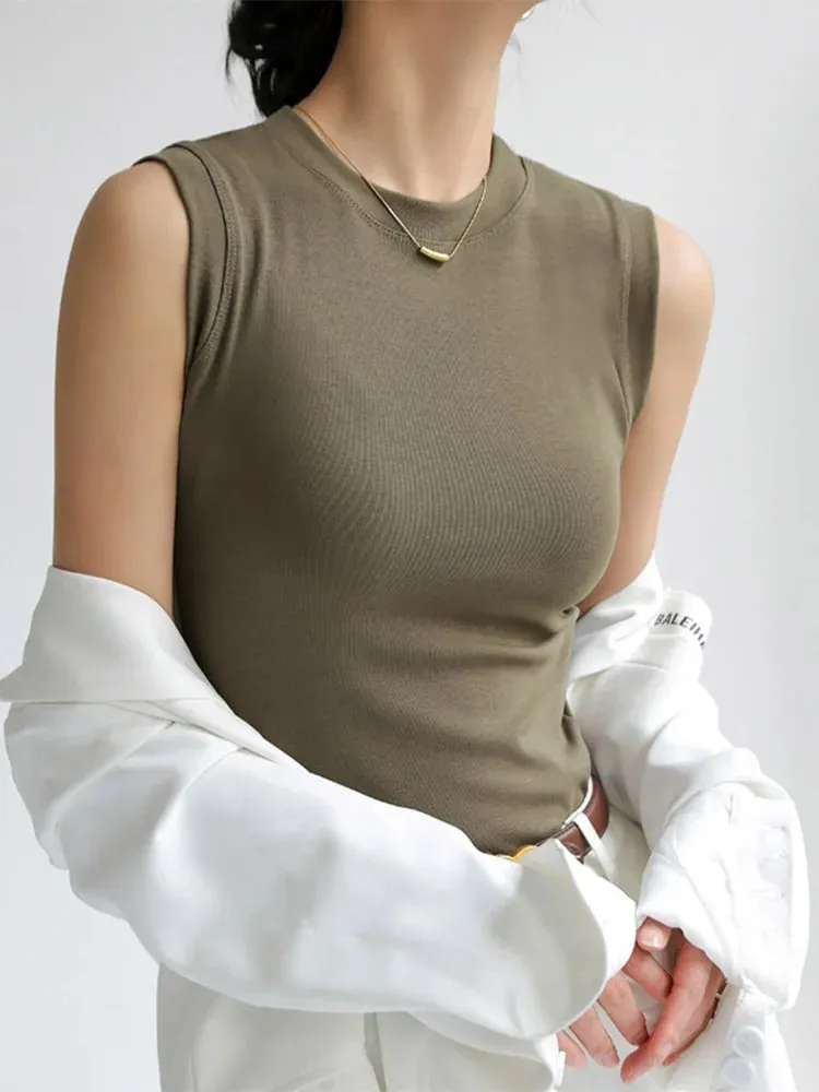 Camisole Vest for Women Cotton Round Neck Colourful Basic Sleeveless Undershirt Tops Tees with Coverage for Side Cleavage — image 9