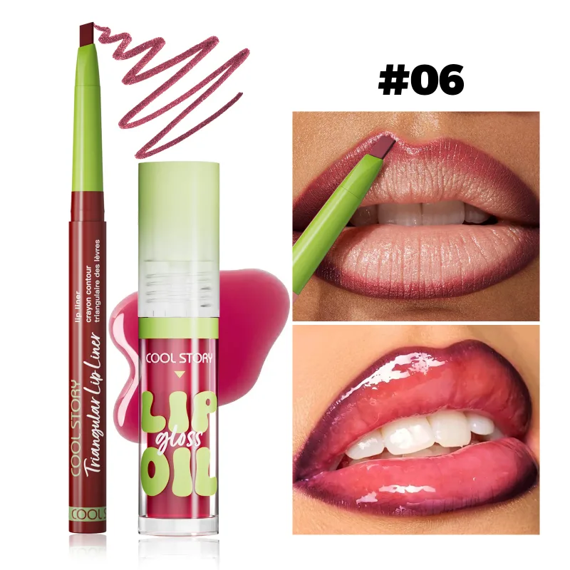 2 Buah Set Lip Liner Lip Gloss 2 In 1 Lipstik Kit Rias Kontur Bibir Halus Lipliner Matte untuk Wanita Kosmetik Kombo Minyak Menepuk-nepuk