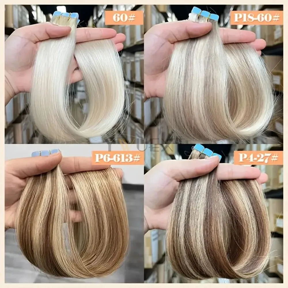 Mini Tape In Human Hair Extensions Invisible Seamless Adhesive Tape Hair 12-24 inches Natural Straight Hair 10pcs/pack — image 2