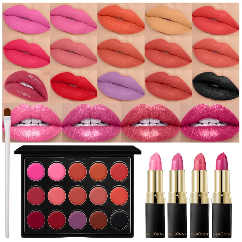6pcs Lip Makeup Kit-15‑Color Lip Gloss Palette + 4Pcs Diamond Lipsticks With 1Pc Lip Brush Set for Party Stage Daily Use — image 7