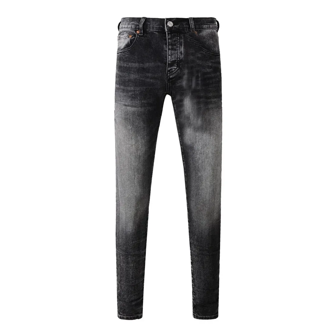 High Street Men's Jeans American Distressed Dark Black Coated Blank Stretch Skinny Button Fly Ripped Pants Trousers — image 17