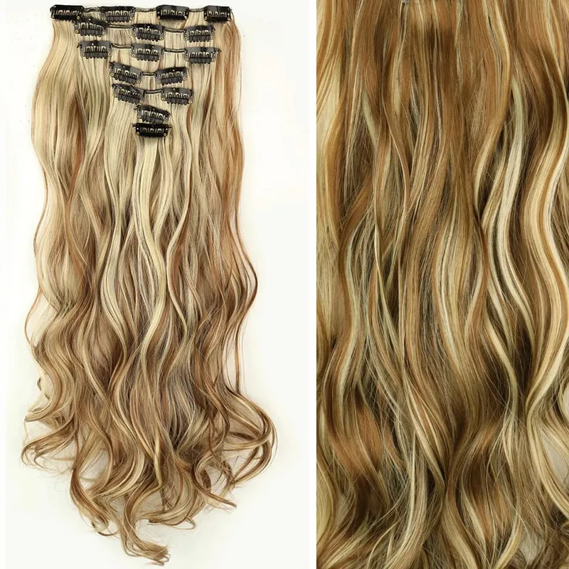 24Inch Synthetic Extension 16 Clips Blonde Hair Natural Long Wavy 7Pcs/Set Heat Resistant Fiber Hairpiece Black Brown Hairstyle — image 13
