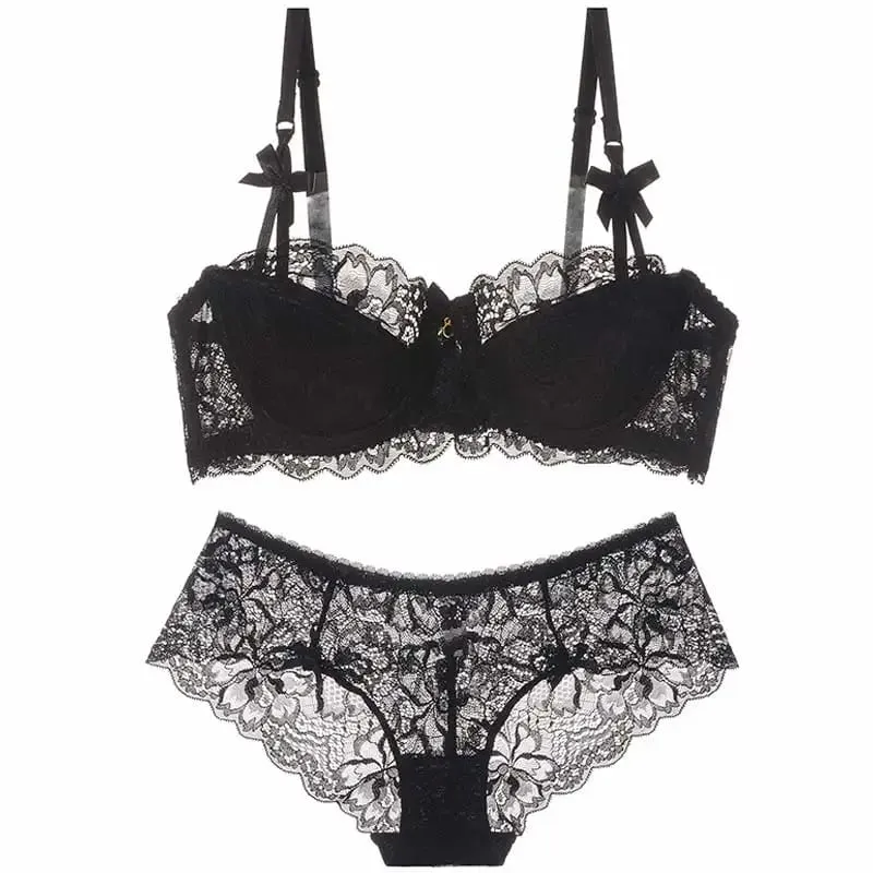 セクシー Trend Summer Half Cup Bra Set Thin Large Bust Minimizer Gathered Abstinence Lingerie For Women Daily Sleep Casual Wear