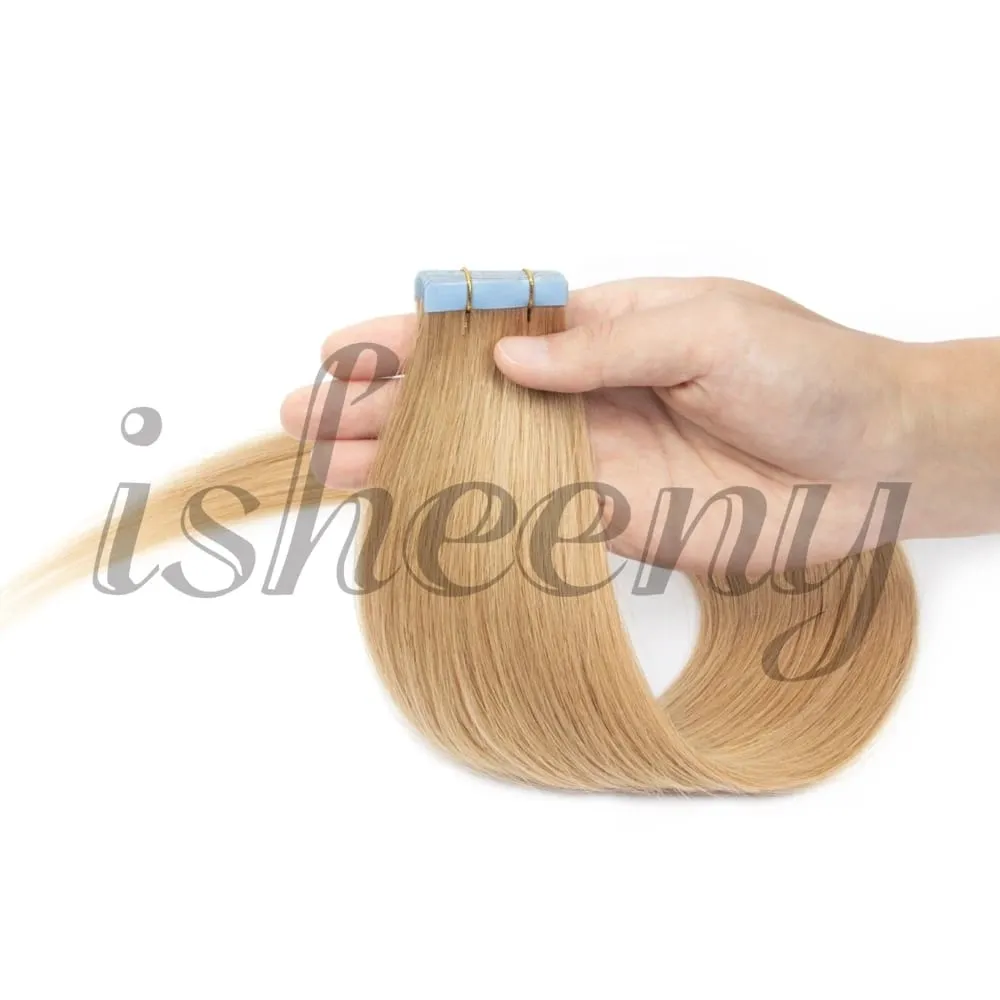 Isheeny Tape in Human Hair Extensions Straight 12"-20" Natural Machine Remy Tape Hair Extension 20pcs Black Brown Blonde Hair — image 10