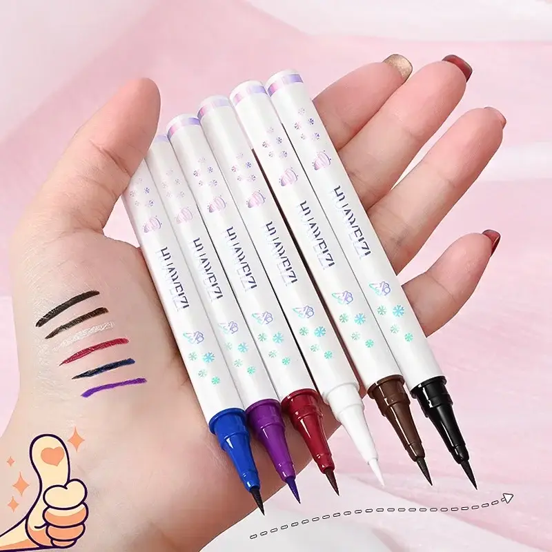 6 Color Liquid Eyeliner Pen Water Proof Lying Silkworm Pencil Very Fine Brown Purple Blue White Eye Makeup Shadow Liner Cosmetic — image 2