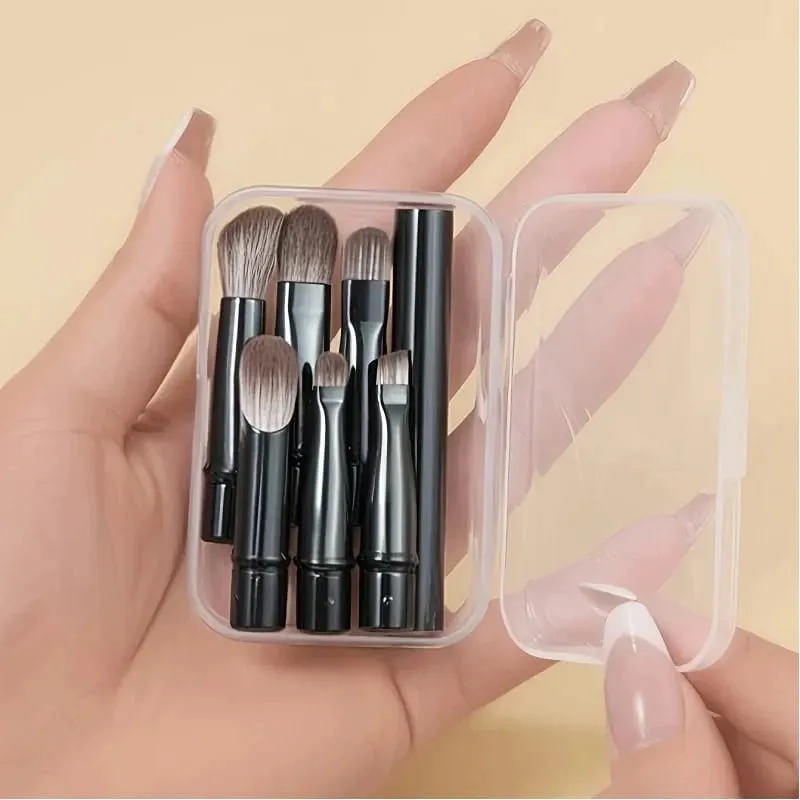6 stk mini rejse makeup børstesæt med aftageligt aluminiumsrør bærbar øjenskyggebørste og opbevaringsboks — image 1