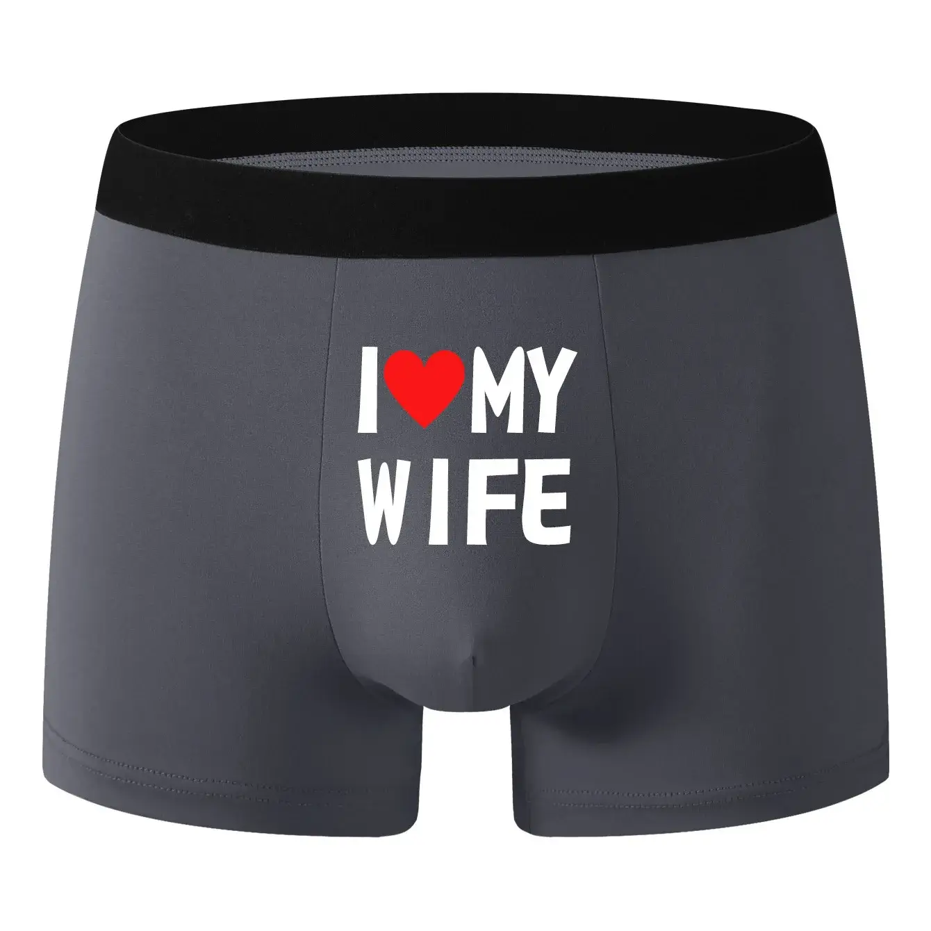 1/2PCS Heart Pattern Men Underwear Personalized Printing I Love My Wife Solid Color Fashion Soft Breathable Men Boxer Underpants — image 7