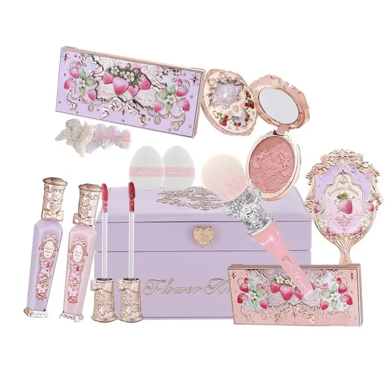 Flower Know Strawberry Rococo All-In One Gift Set Makeup Kit Full Professional Garden Mirror Blush Powder Lip Cream Flowerknows