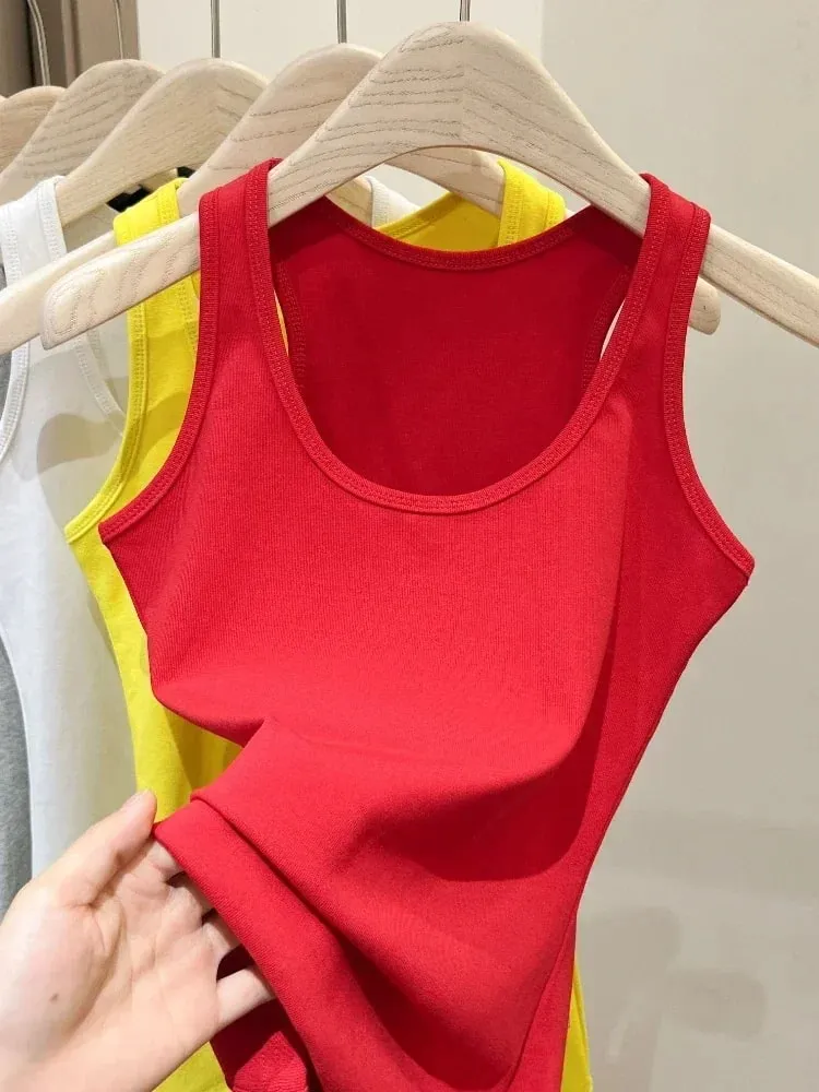 New Korean Style U-Neck Sleeveless Strap Tank Tops Slimming Base Layer Top Fashion Minimalist Design Summer Female Solid Camis — image 4