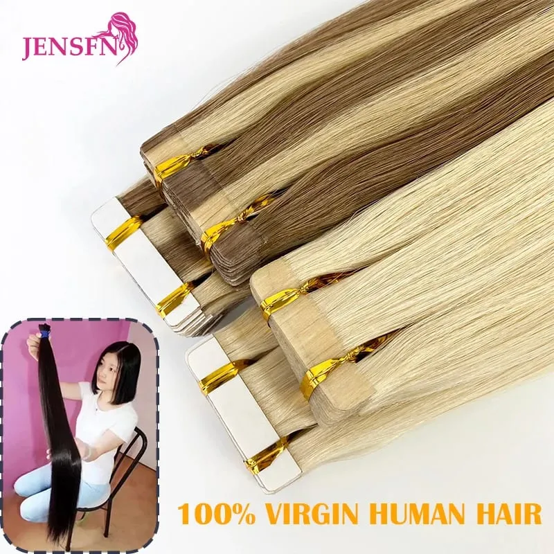 Virgin Tape In Human Hair Extensions Real Natural Hair Extensions 16"-22"Inch For Salon High Quality Thickening Of Roots — image 2