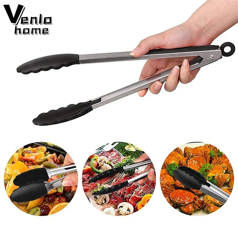 Silicone Tongs Kitchen Stainless Steel BBQ Non-Stick Kitchen Utensils Barbecue Cooking Tong With Joint Lock Kitchen Accessories — image 8