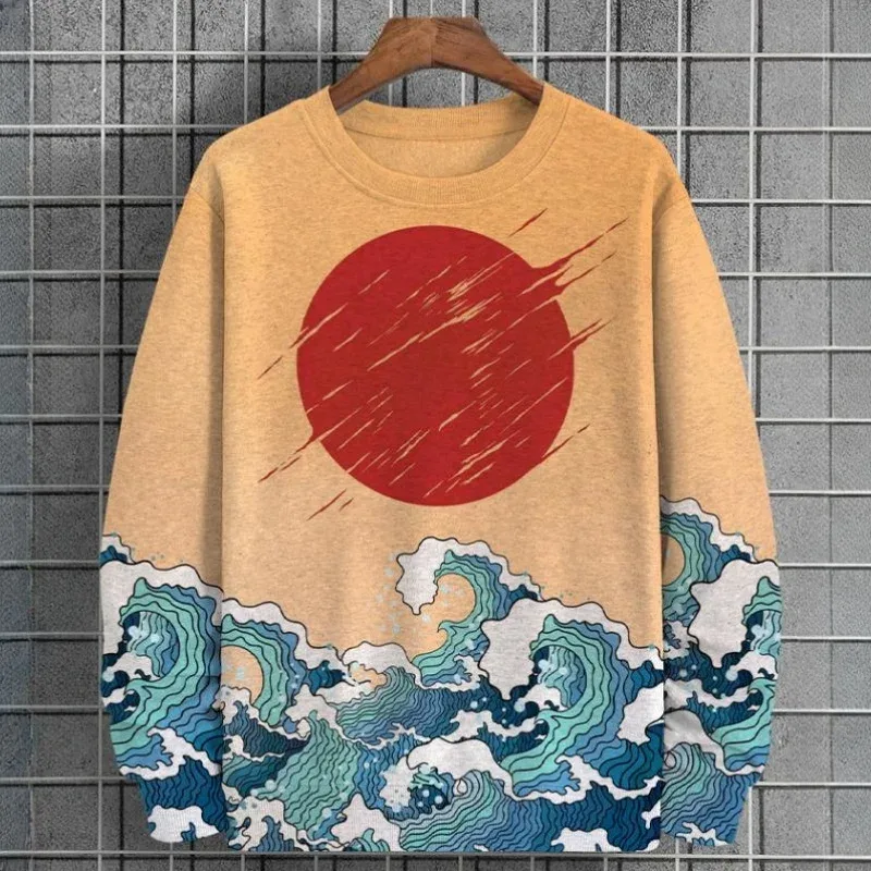 3D Print Ukiyoe Sea Wave Hoodie For Men Vintage Plant Graphic Pullover Autumn Long Sleeve Oversized Sweatshirt O-Neck Hoodies — image 4