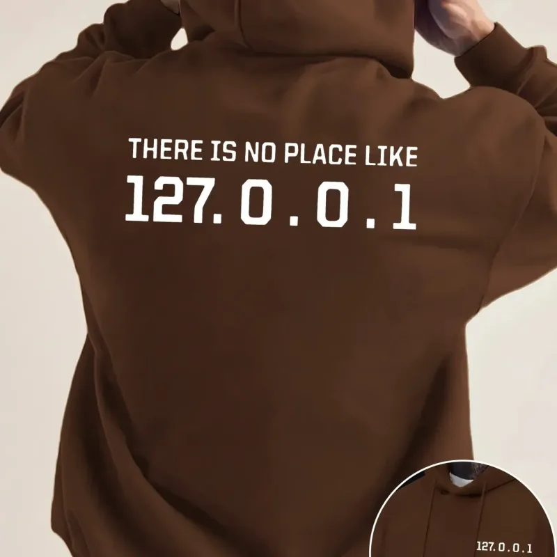 プログラマーオタク 127.0.0.1 テキストグラフィックパーカー男性のための両面プリントソフトフリースルーズフード付きプルオーバートップス — image 6