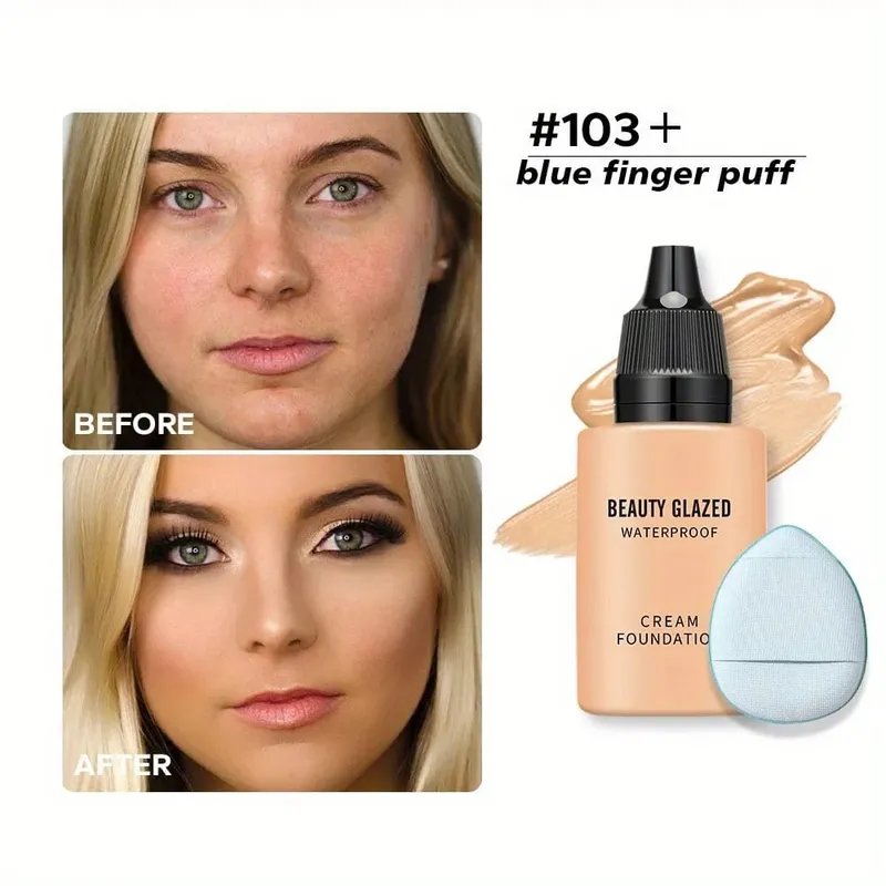 2024 New Foundation +Puff set Liquid Matte Full Coverage Foundation Waterproof Matte Natural Foundation With Blue Thumb Puff — image 10